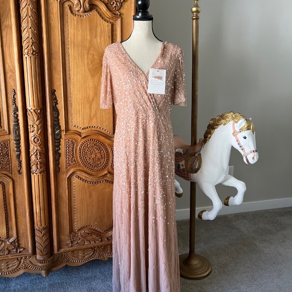 NWT Mac Duggal 35109 Nude Pink Size 12 Embellished Flutter Sleeve Gown Dress - Picture 8 of 9